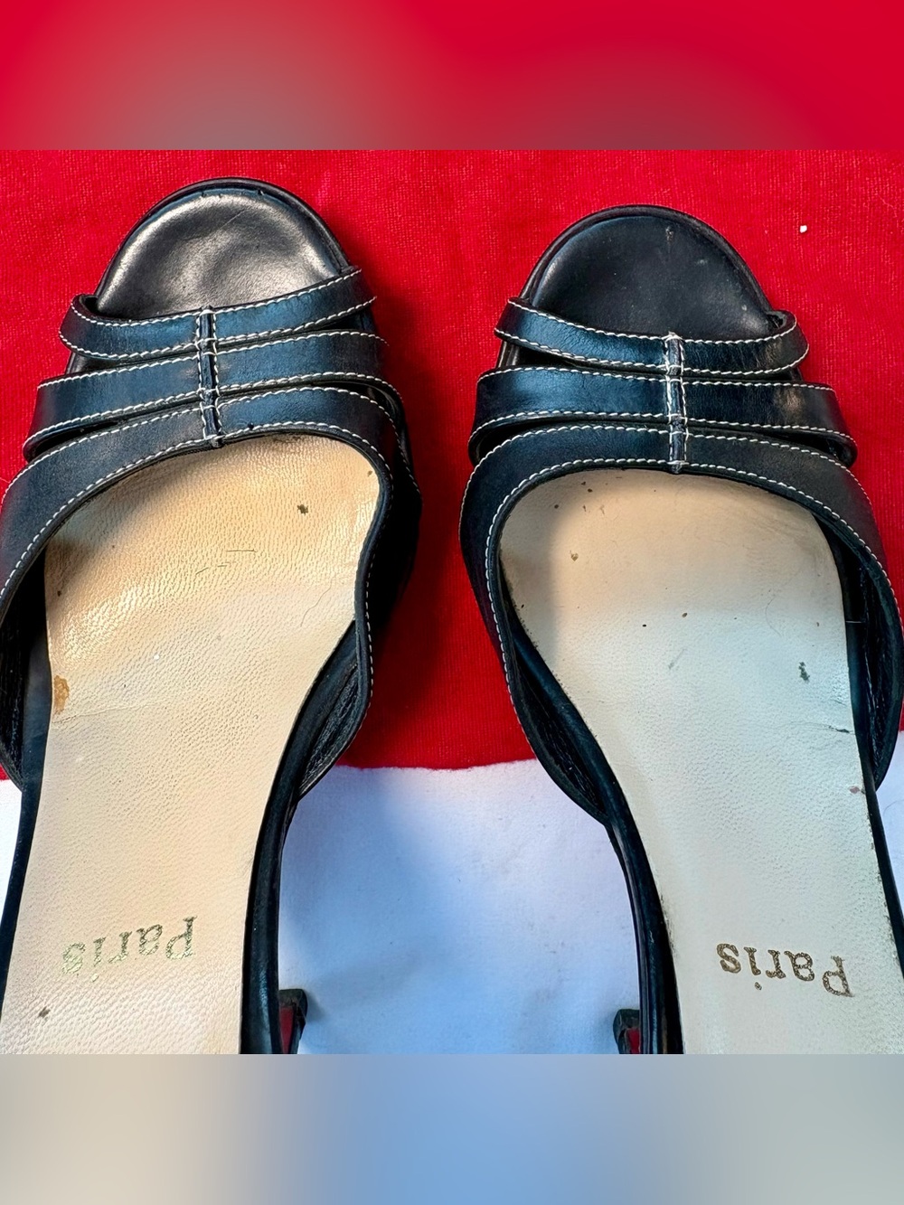 Christian Louboutin Black Leather Contrast-Stitch Platform Sandals, US Size 10 - Picture 14 of 16